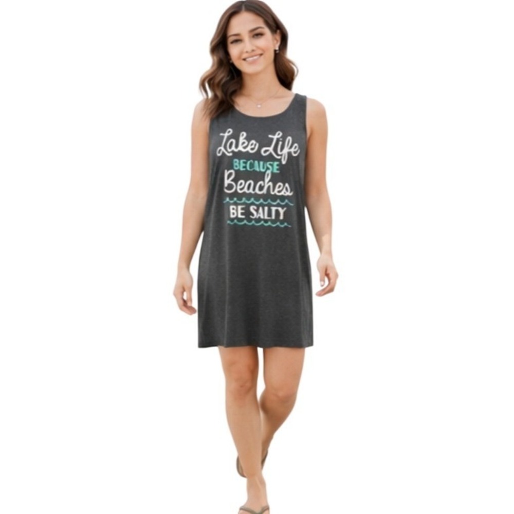 Instant Message Womens Sleeveless Graphic Printed Tank Lake Life Midi Dress Sz L